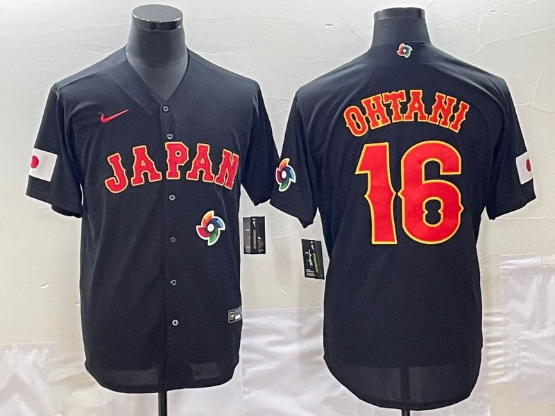 Men 2023 World Cub Japan #16 Ohtani Black Nike MLB Jersey11